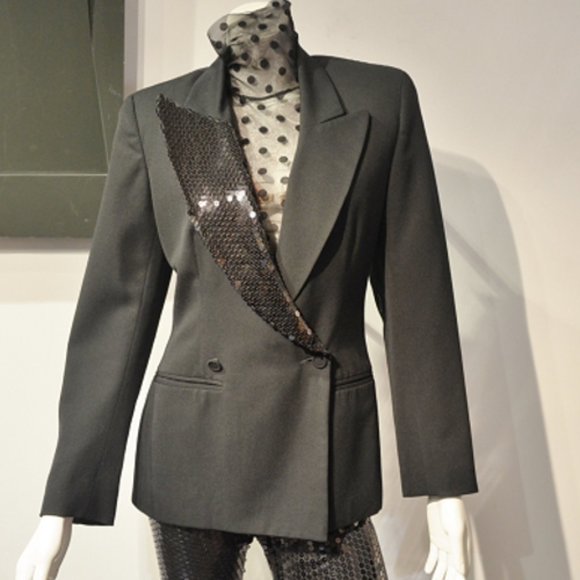 N/A Jackets & Blazers - Black Gab w Piqued Sequin Lapel Hourglass Blazer